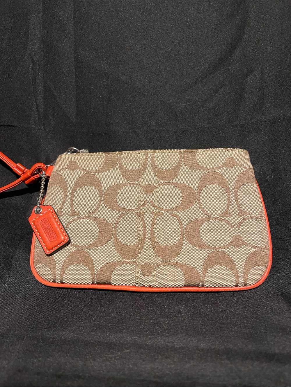 Coach Signature Beige and Coral Wristlet